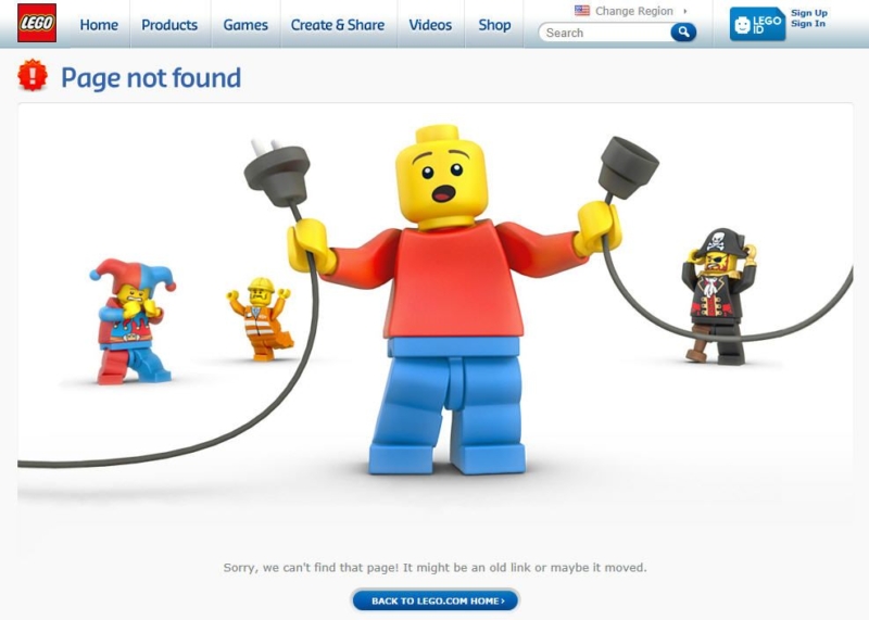 Lego's 404 page not found example