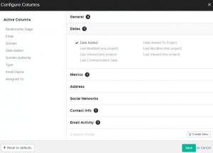 configure columns in buzzstream