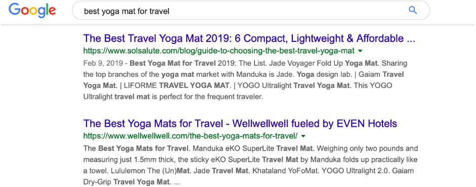 long-tail keyword serp example