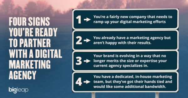 graphic explaining the four signs you are ready to partner with a digital marketing agency