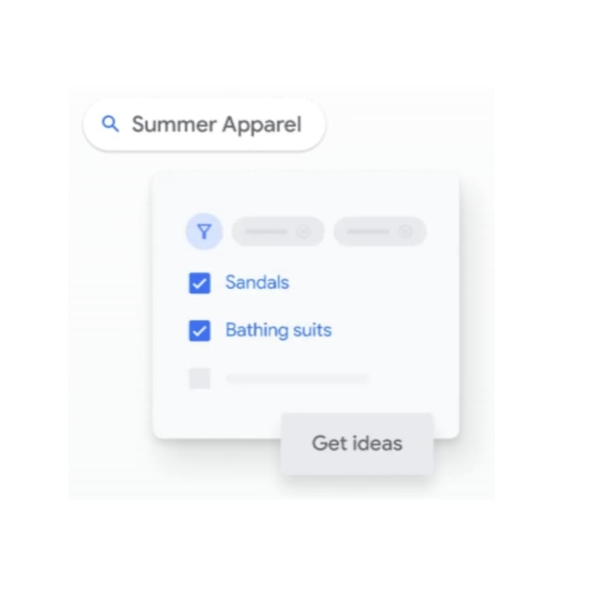 example of Google Keyword Planner that shows a search for summer apparel with boxes next to sandals and bathing suits and a "Get ideas" button