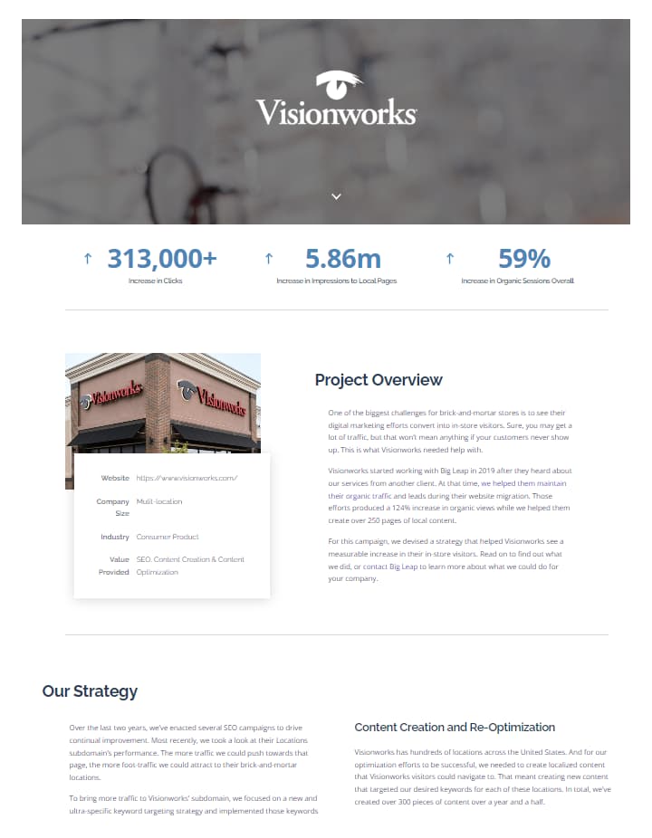 Example of a case study about the company Visionworks